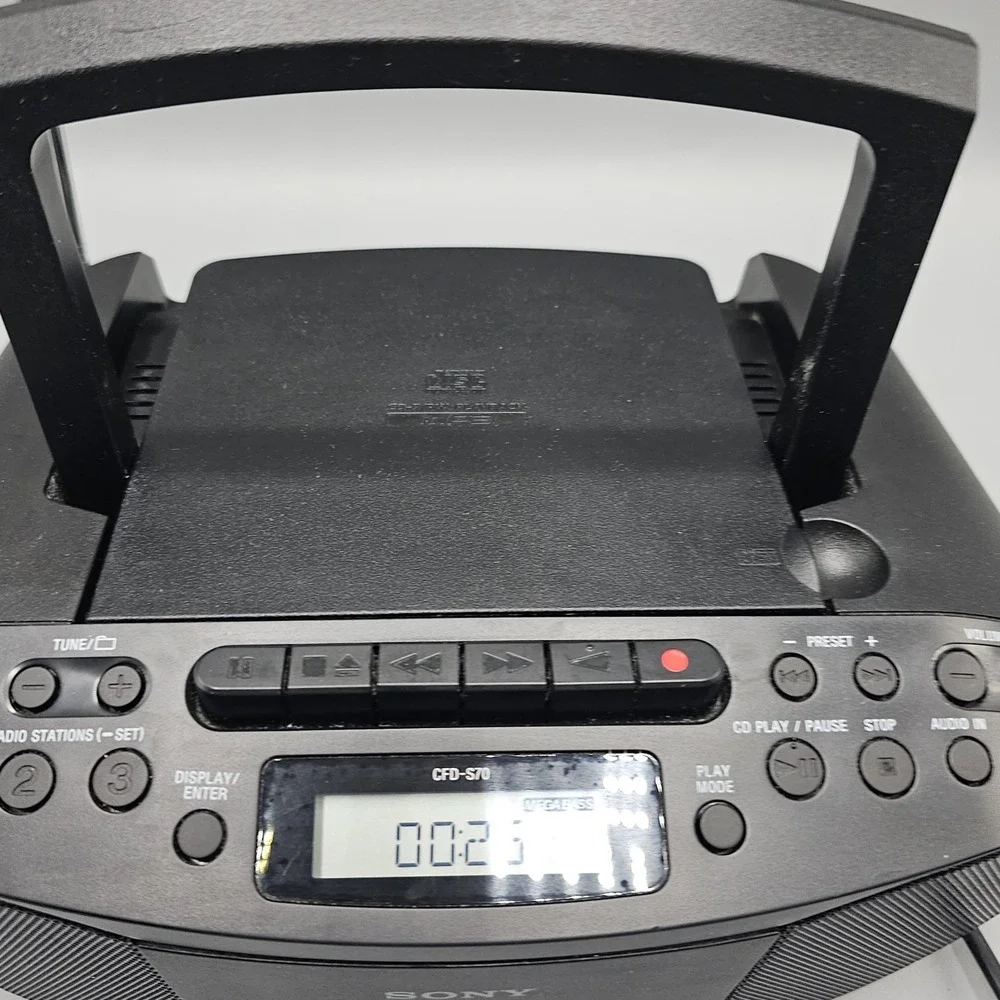 Sony CFD-S70 CD/Cassette Boombox with Radio Black Mega Bass Tested! Working!